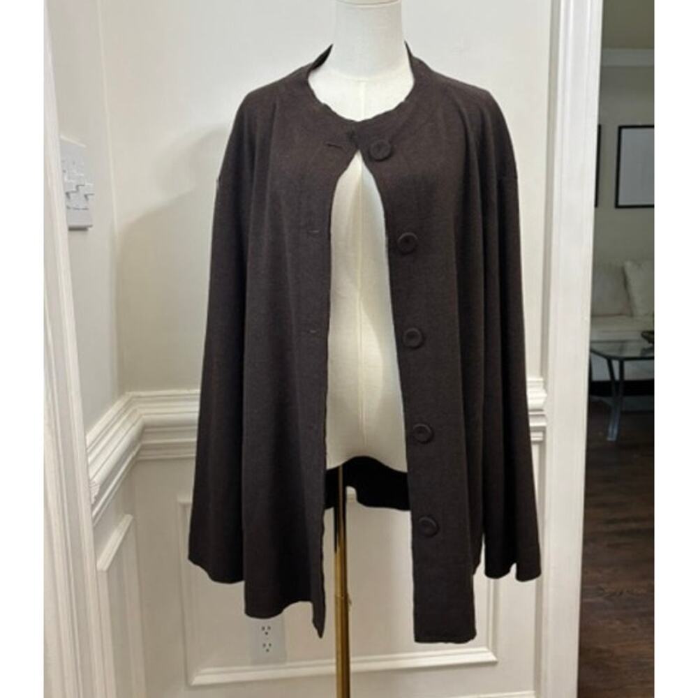 Eileen Fisher Jacket Cardigan Blazer XL 100% Wool Brown Button Front Classy - Picture 2 of 7